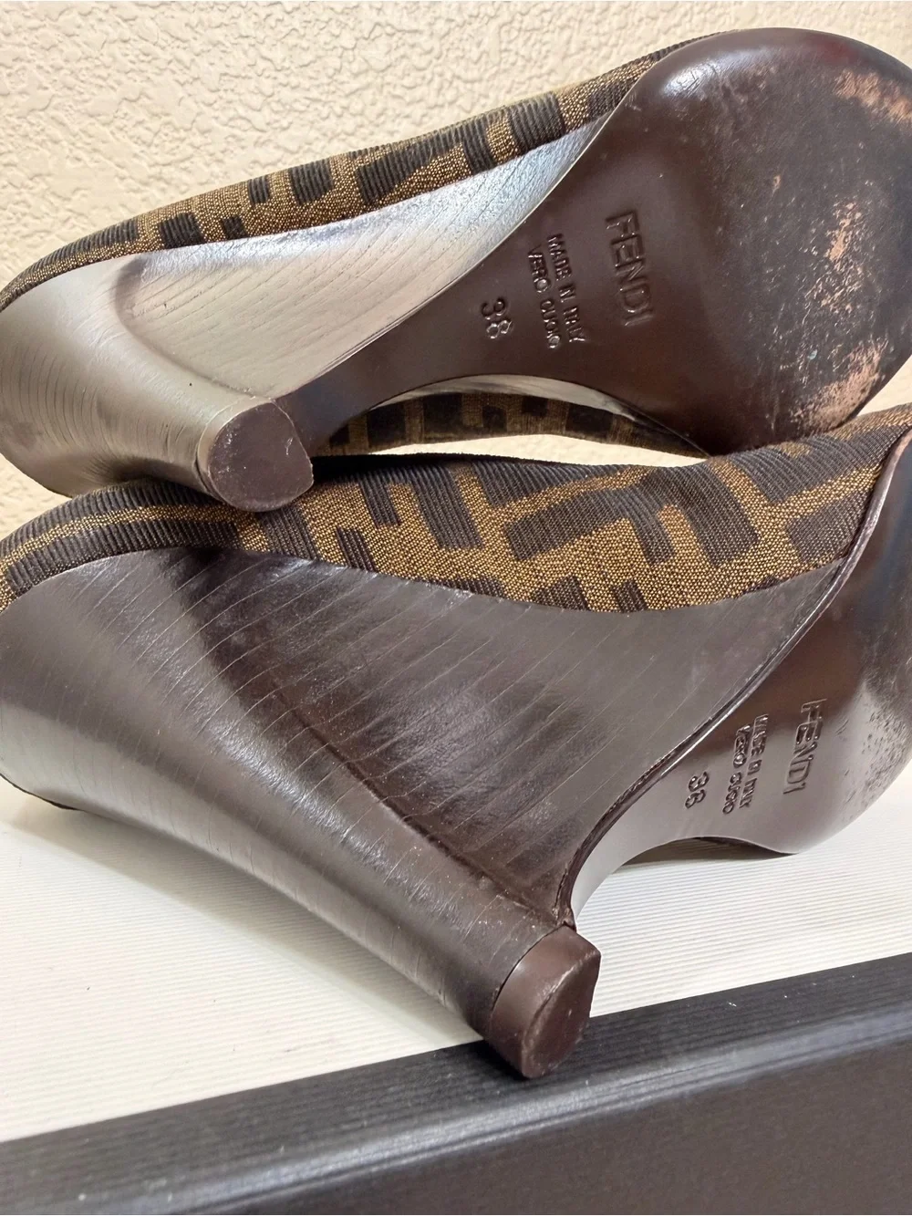 Fendi Brown Monogram Peep-Toe Heels size 38/ 8 in excellent condition